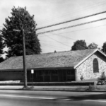 Original library building circa 1951 showing the Harmony window installed in the West wall. 
West Vancouver Archives – 1549.WVA.RAH